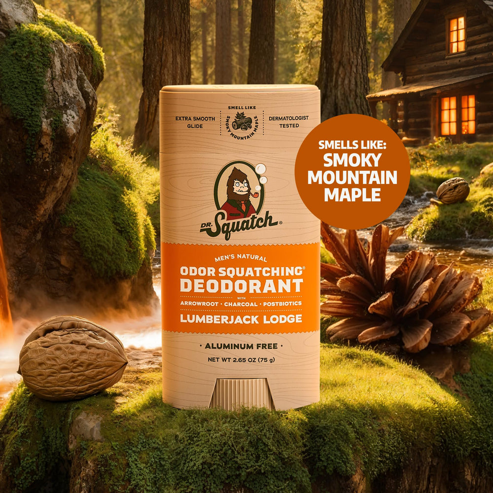 Dr. Squatch 2-pack display of aluminum-free deodorant.