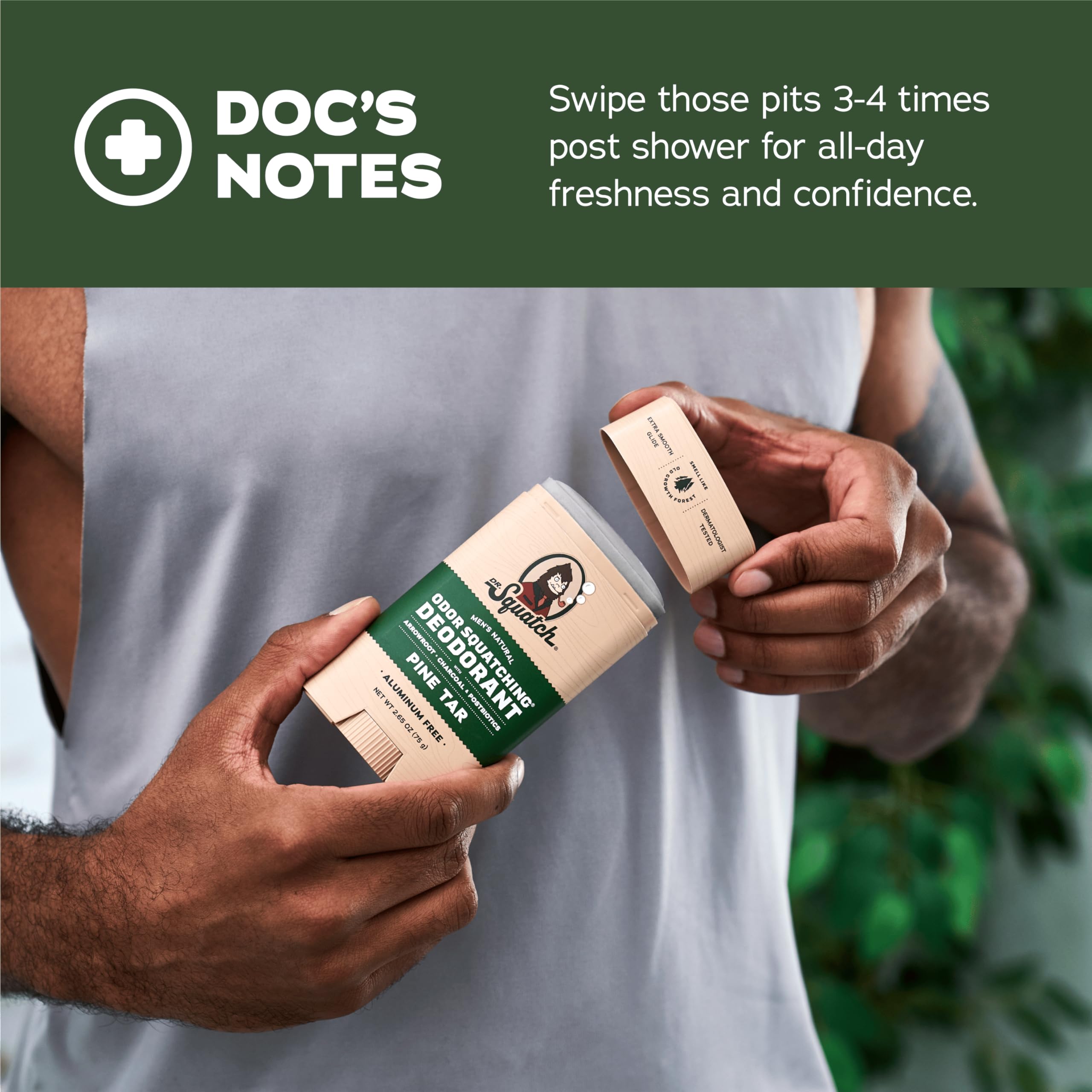Dr. Squatch deodorant application demonstrating smooth glide