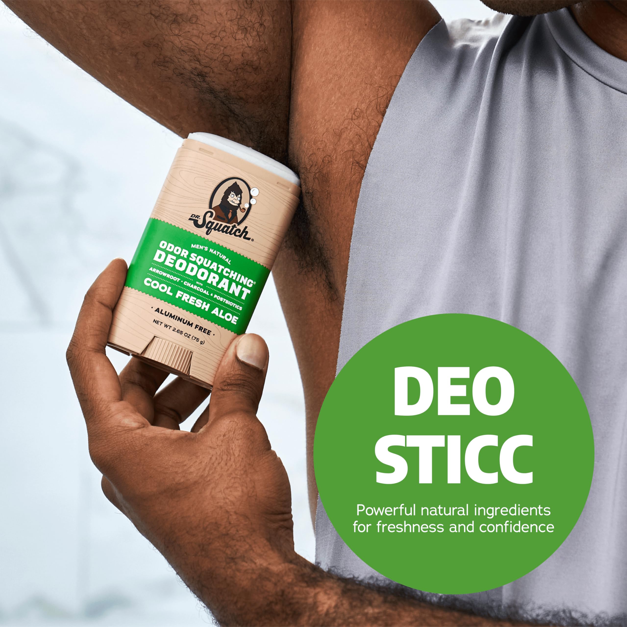 Dr. Squatch after-shower application keeps underarms comfortable throughout the day.