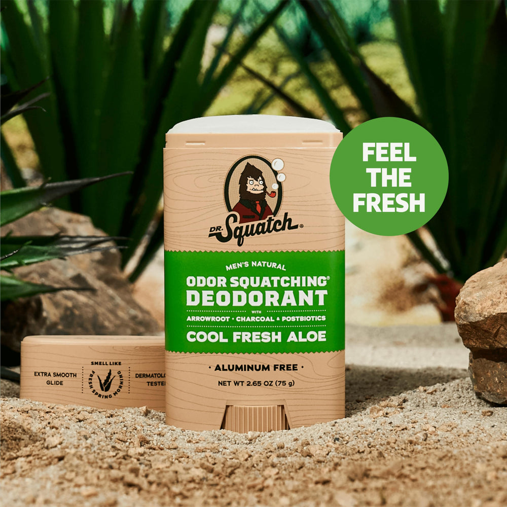 Dr. Squatch charcoal-activated deodorant absorbs moisture naturally.