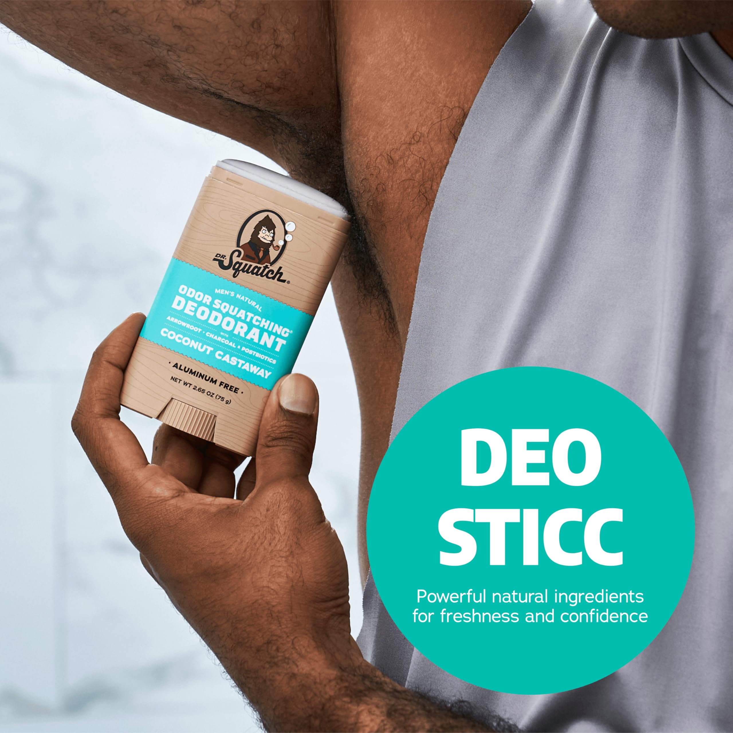 Coconut Castaway fragrance on Dr. Squatch deodorant with tropical notes.