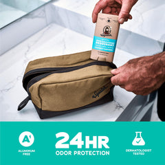 Dr. Squatch deodorant ingredients include charcoal and arrowroot for odor control.