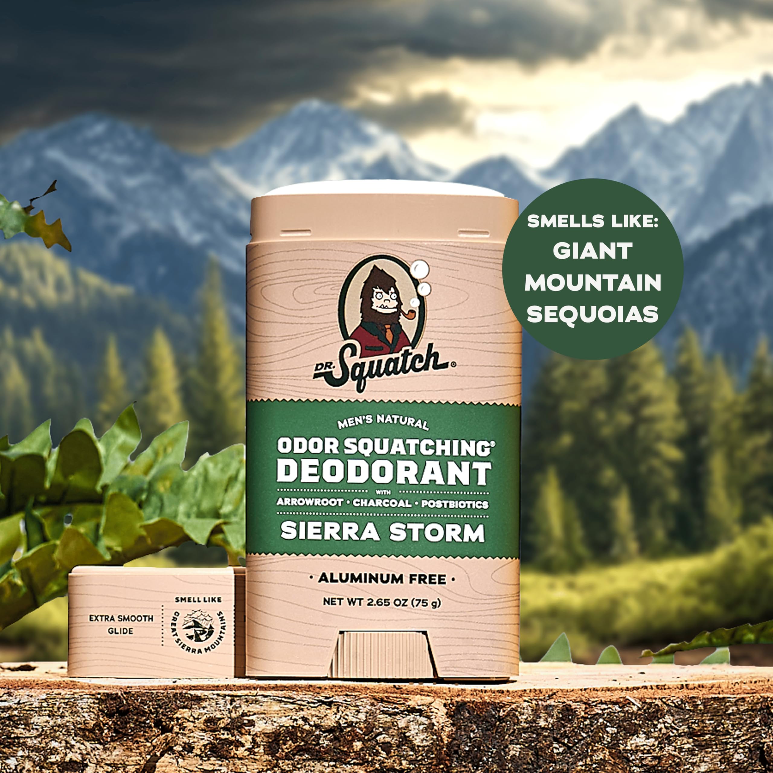 Dr. Squatch Lumberjack Lodge pack shot emphasizes dual-scent natural deodorant for men.