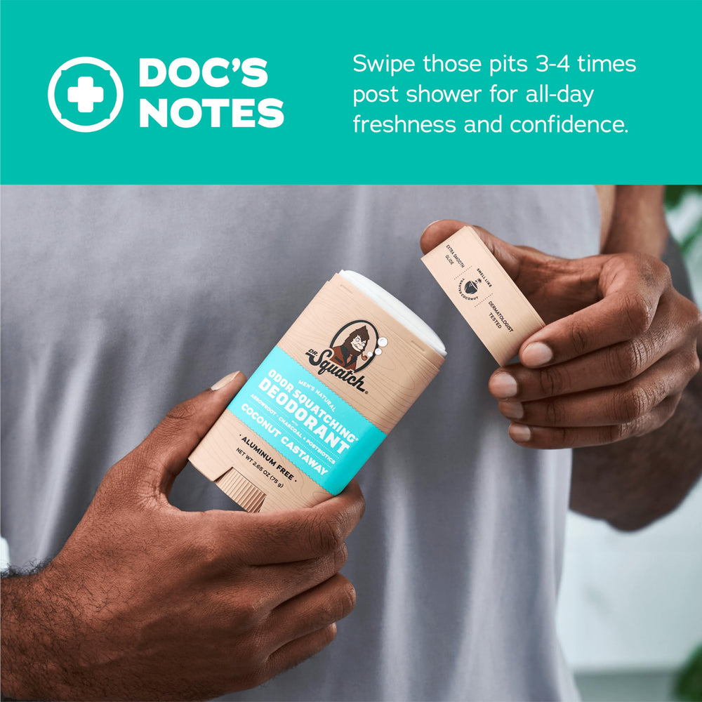 Dr. Squatch deodorant formula features postbiotics for everyday care.
