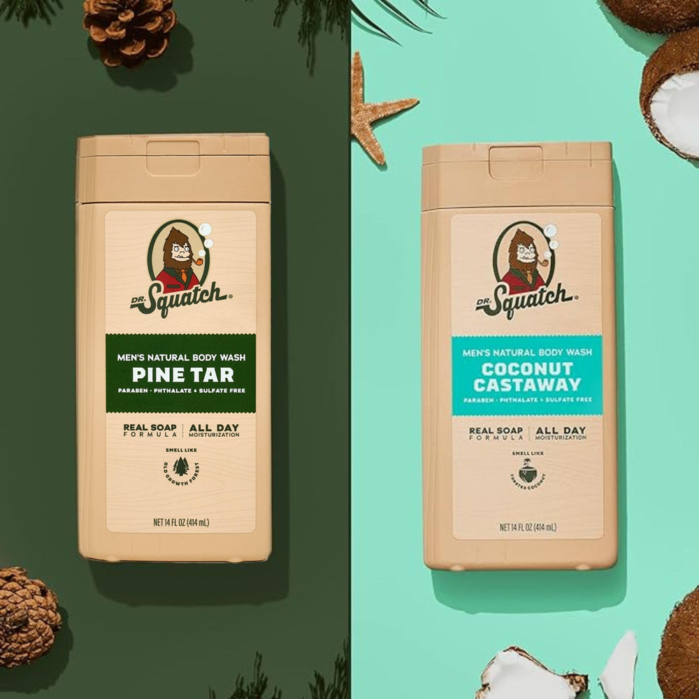 Dr. Squatch Dermatologist Tested icon signals gentle, allergen-free formula.