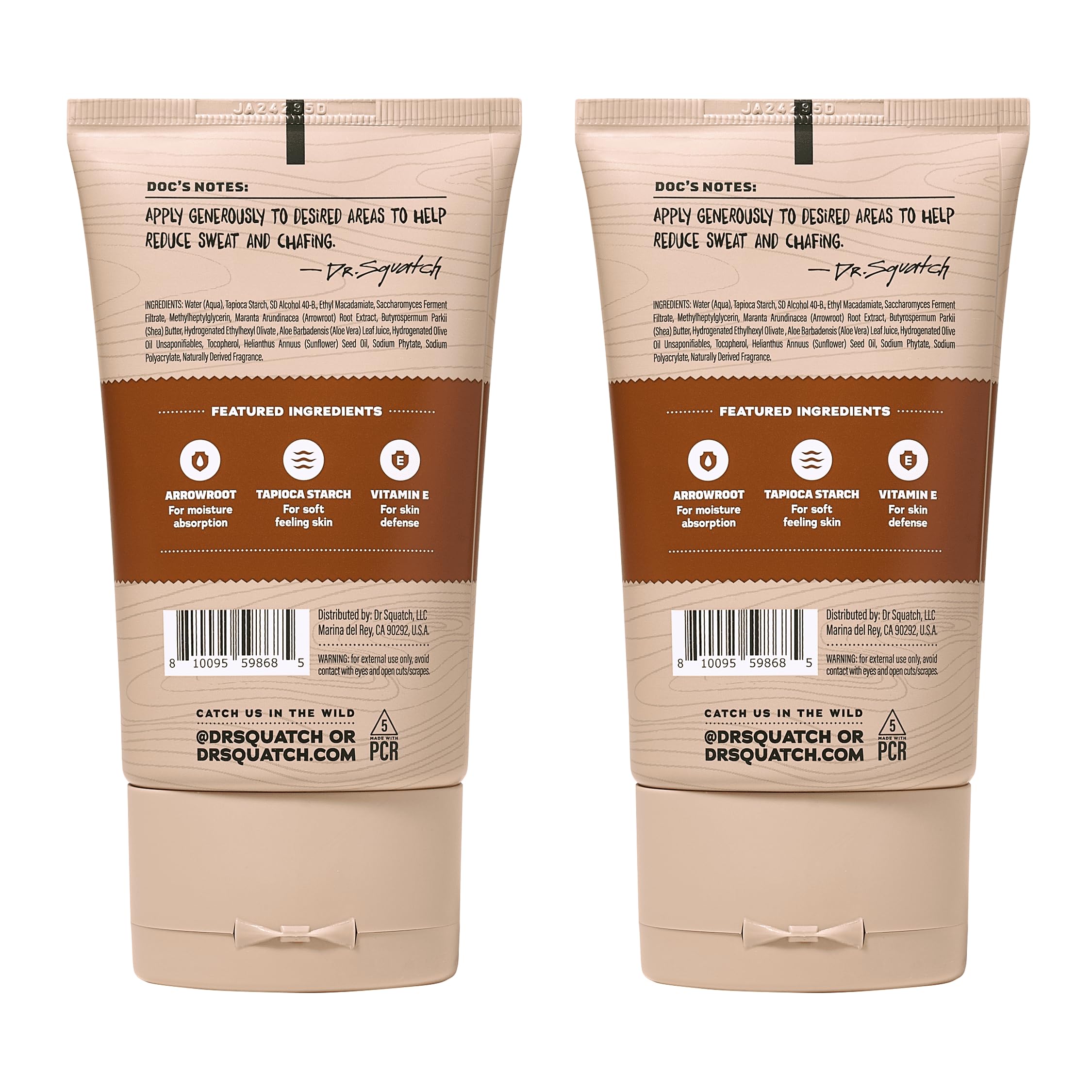 Dermatologist-tested Dr. Squatch deodorant label for skin compatibility