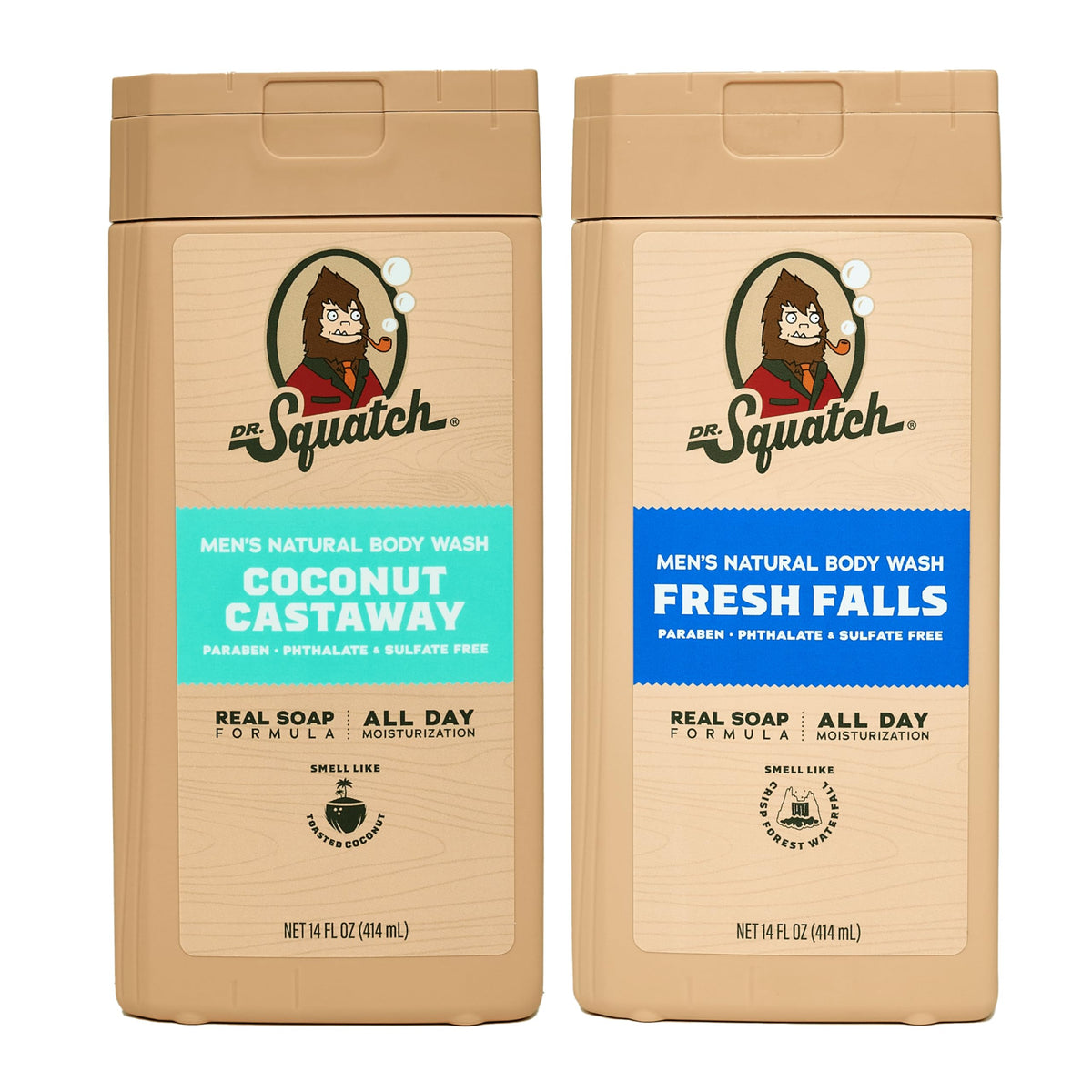 Dr. Squatch Fresh Falls bottle pour reveals a long-lasting masculine scent.