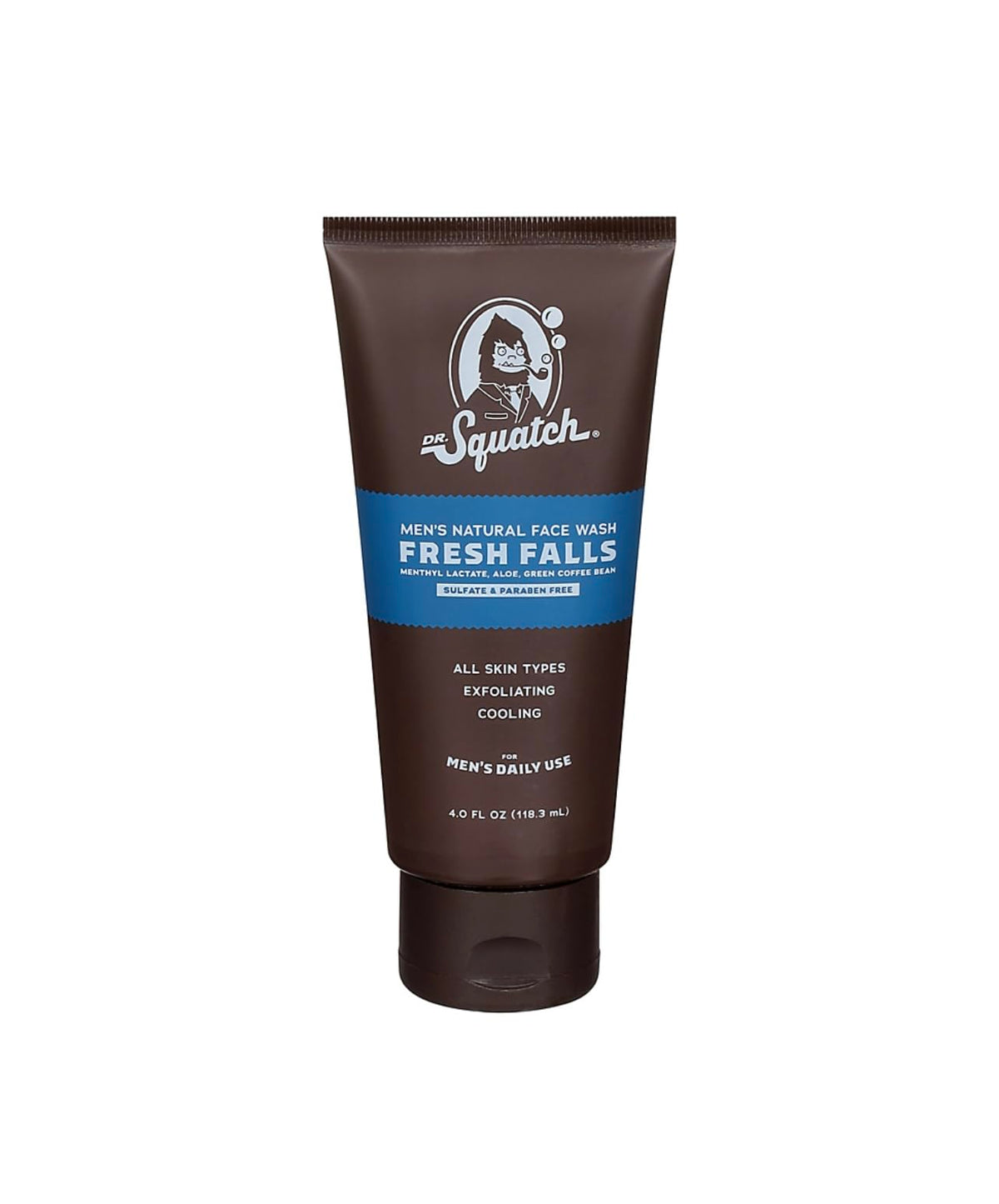 Dr. Squatch Fresh Falls Face Wash bottle with pine and birch scent for a refreshing cleanse
