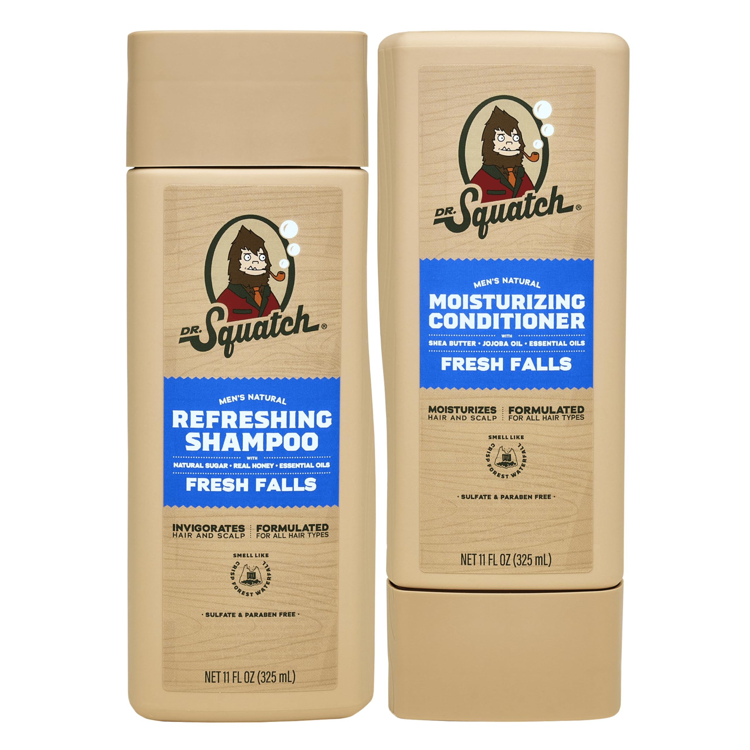 Dr. Squatch Fresh Falls shampoo bottle highlighting natural cleansing for daily use