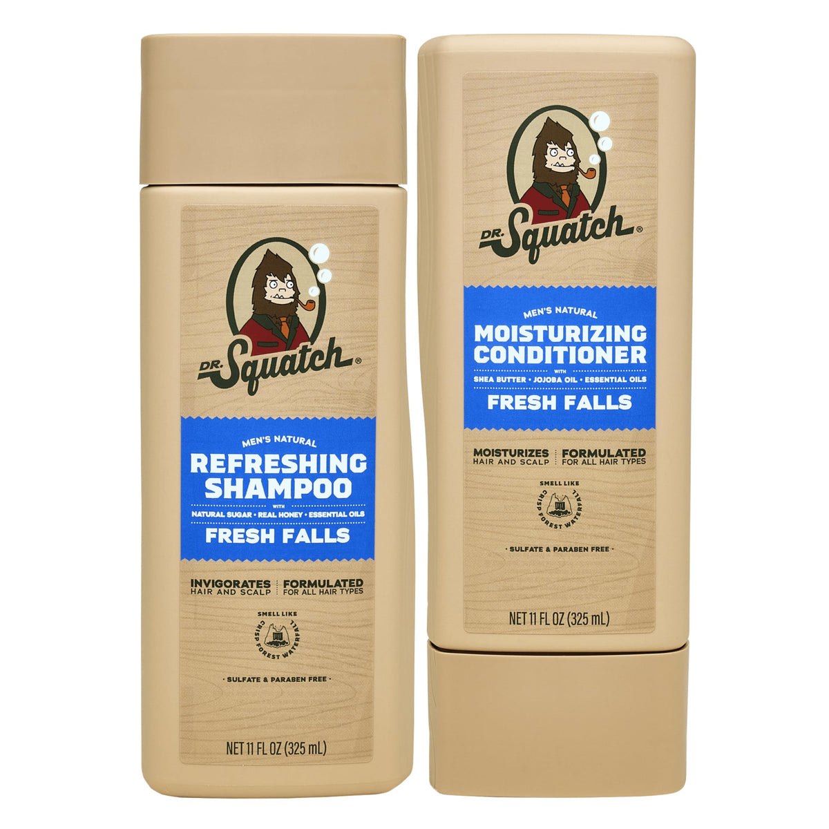 Dr. Squatch Fresh Falls shampoo bottle highlighting natural cleansing for daily use