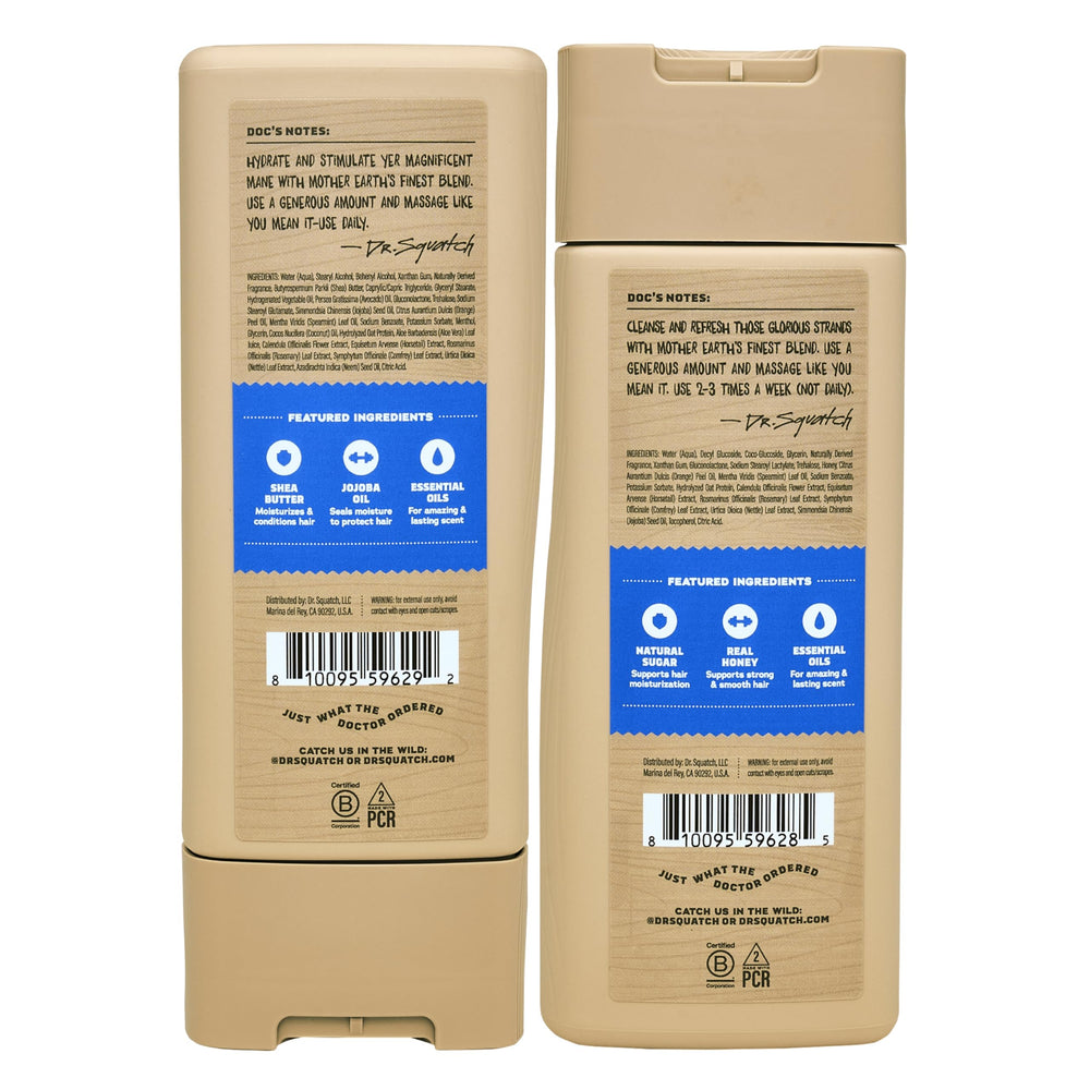 Dr. Squatch Fresh Falls shampoo closeup label shows natural fragrance