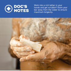 Dr. Squatch Fresh Falls soap bar side view featuring kaolin clay and nourishing oils