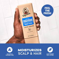 Dr. Squatch Fresh Falls conditioner closeup label emphasizes moisture and scalp comfort