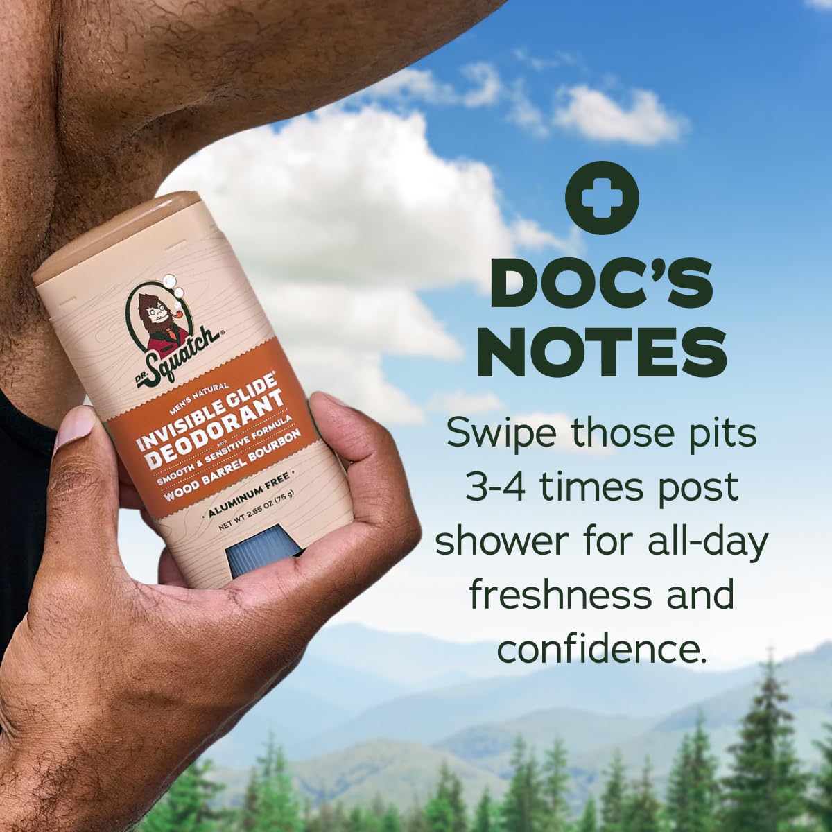 Dr. Squatch Invisible Glide cap close-up emphasizes rugged masculine branding.