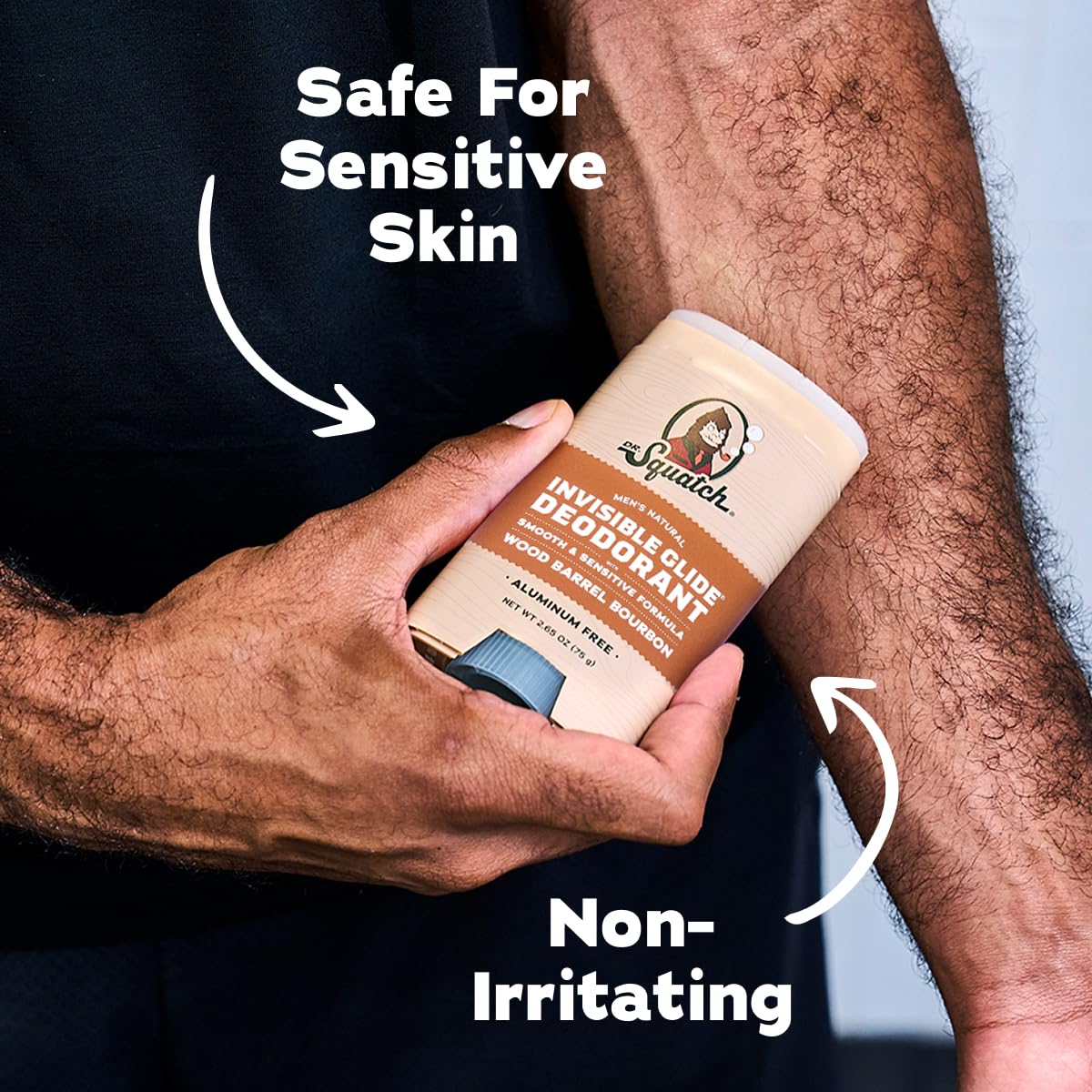 Dr. Squatch Invisible Glide label close-up reveals natural scent blend.
