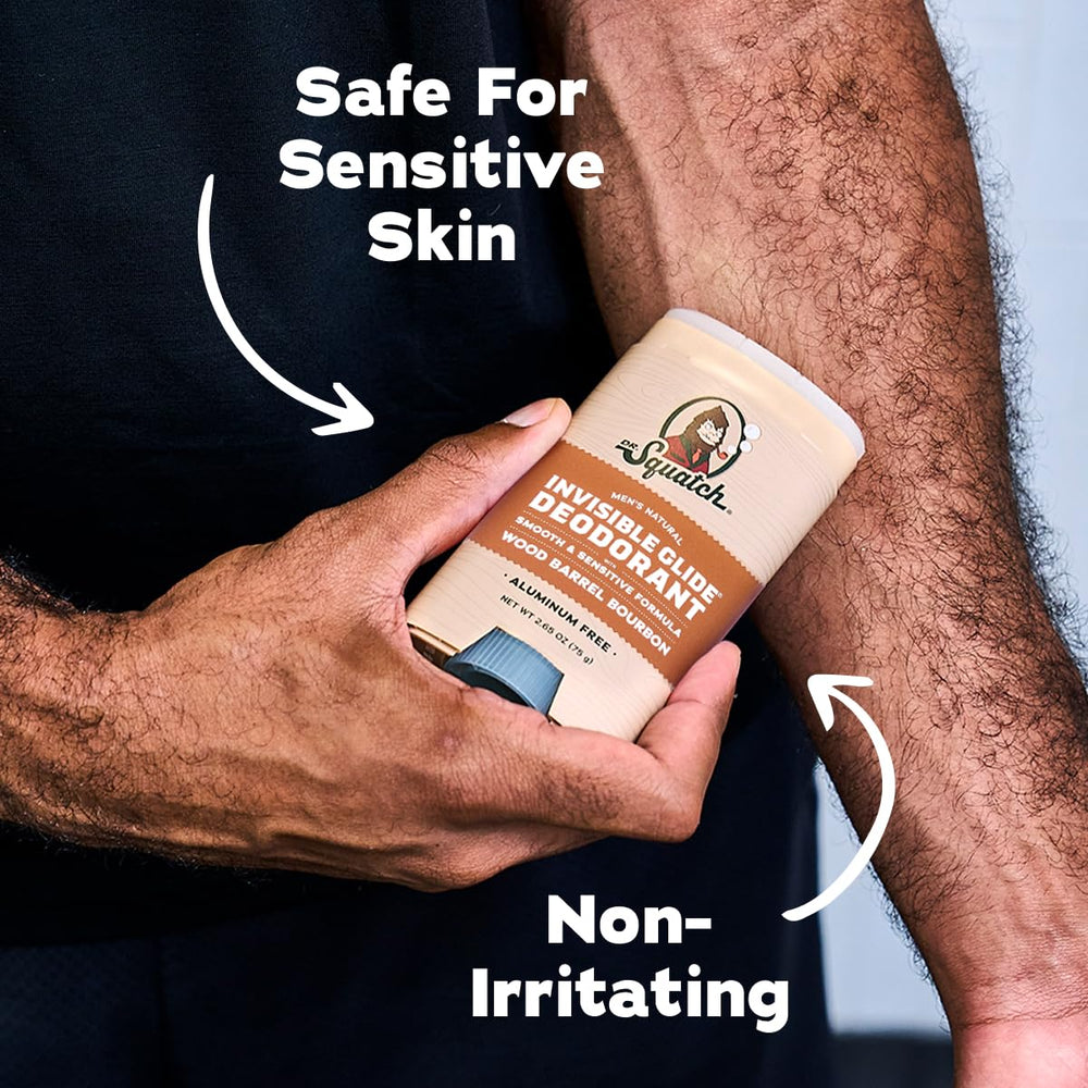 Dr. Squatch Invisible Glide label close-up reveals natural scent blend.