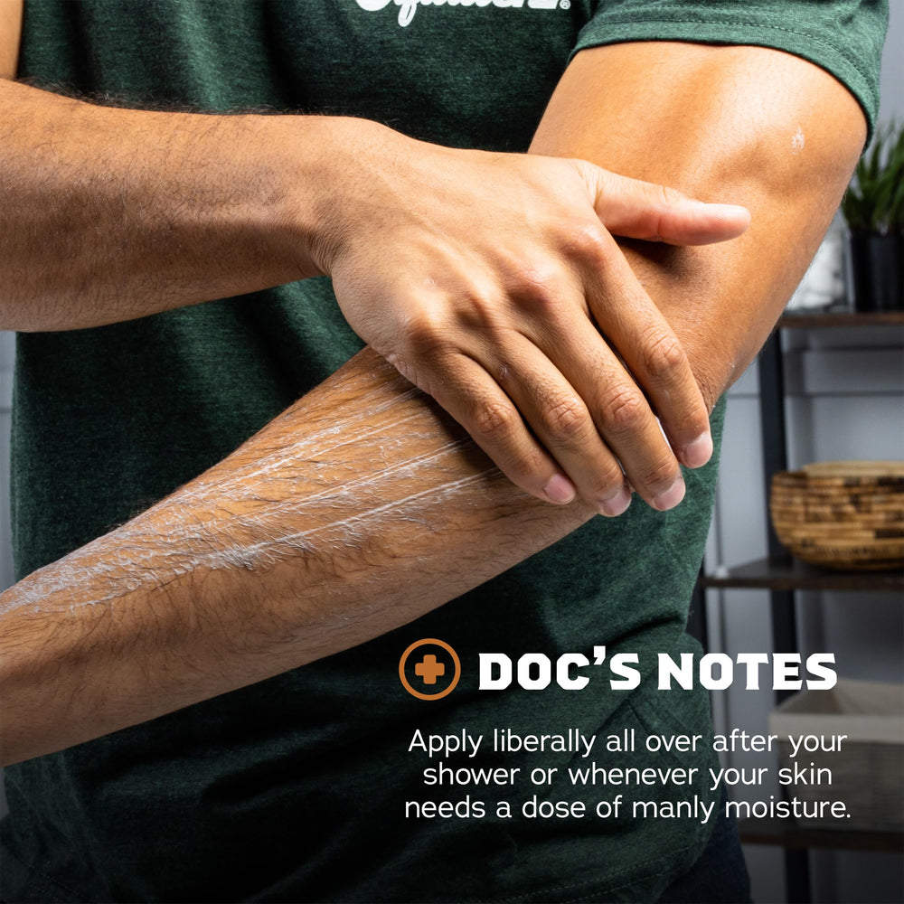 Dr. Squatch lotion applied after shower for easy absorption and soft skin.