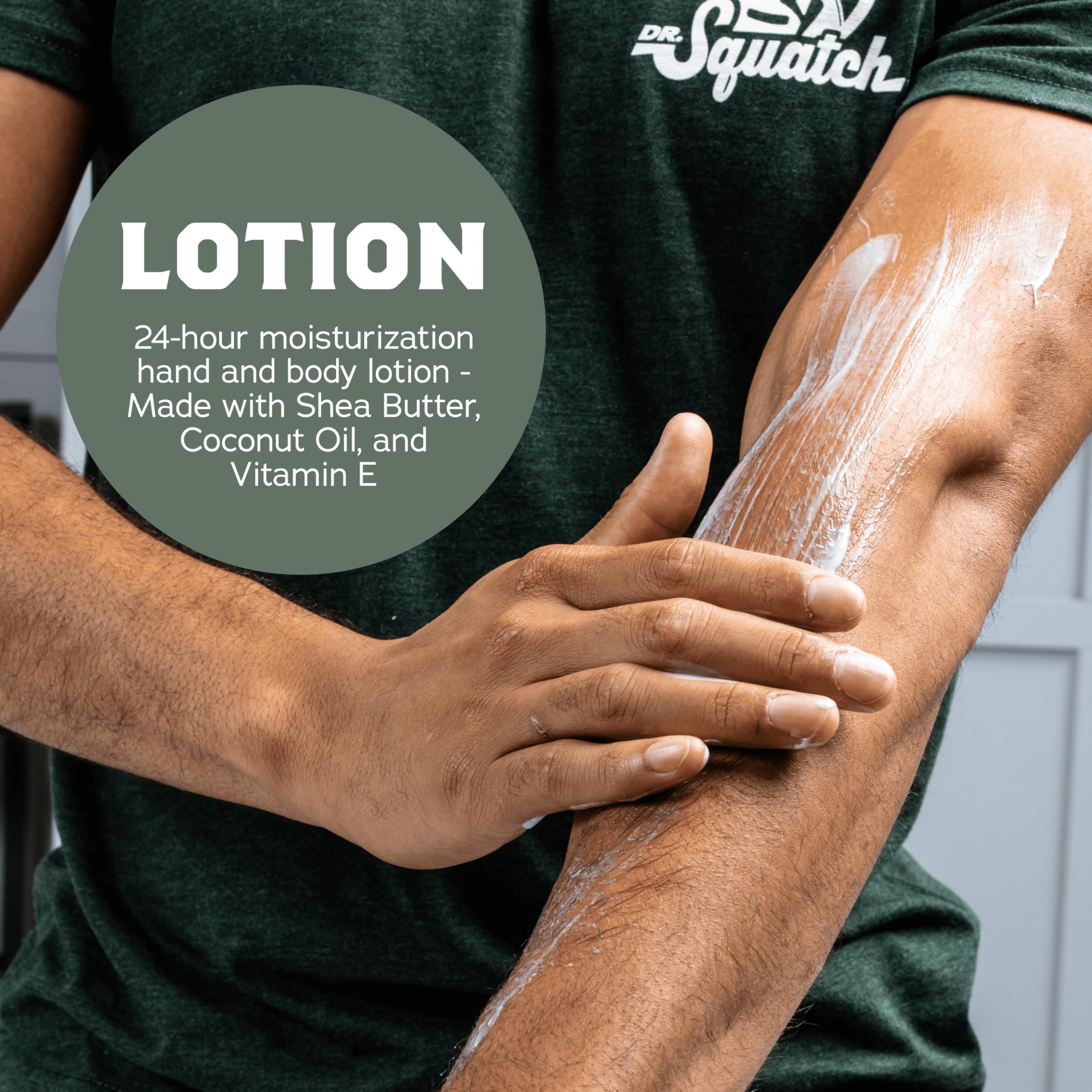 Dr. Squatch lotion texture swirl shows lightweight, non-greasy feel.