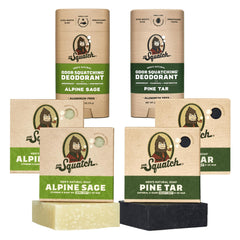 Dr. Squatch Manly Soap Pine Tar Bar with rugged lather for a refreshing cleanse.