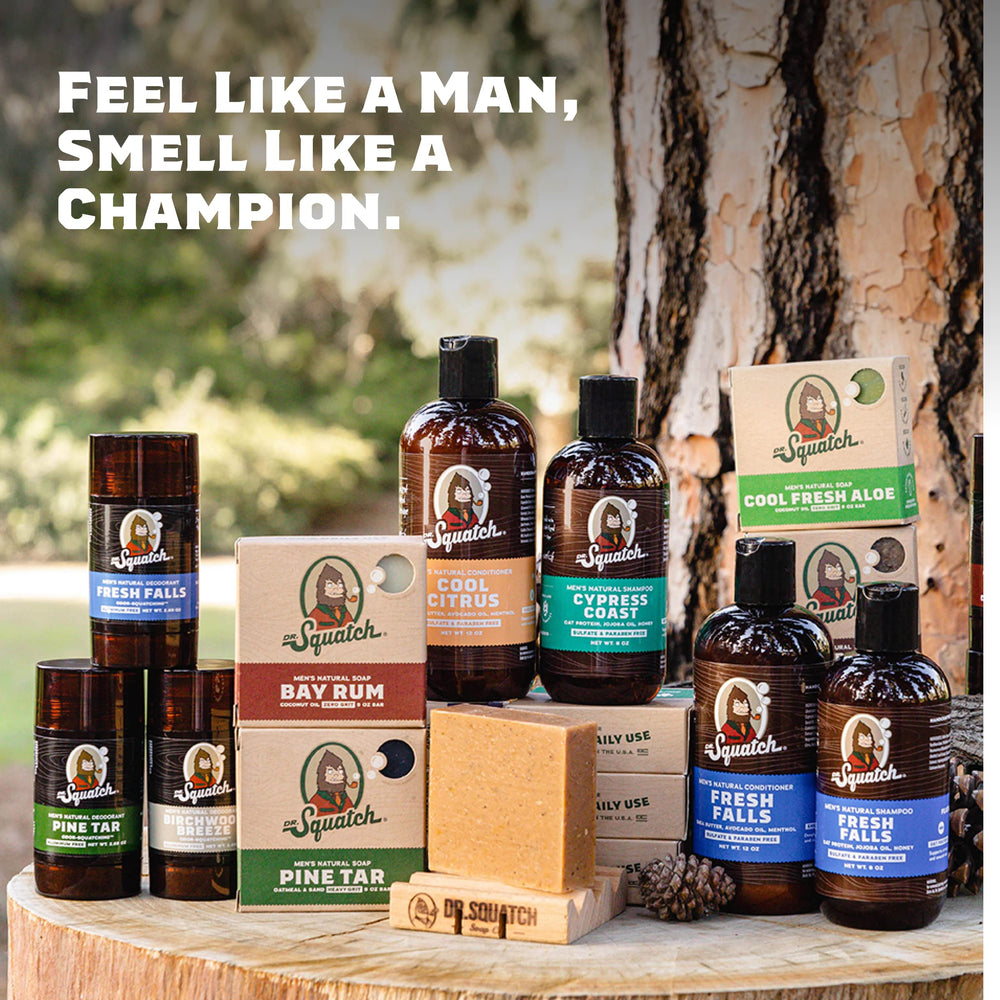 Dr. Squatch Masculine shower ritual with natural bars for daily cleanse
