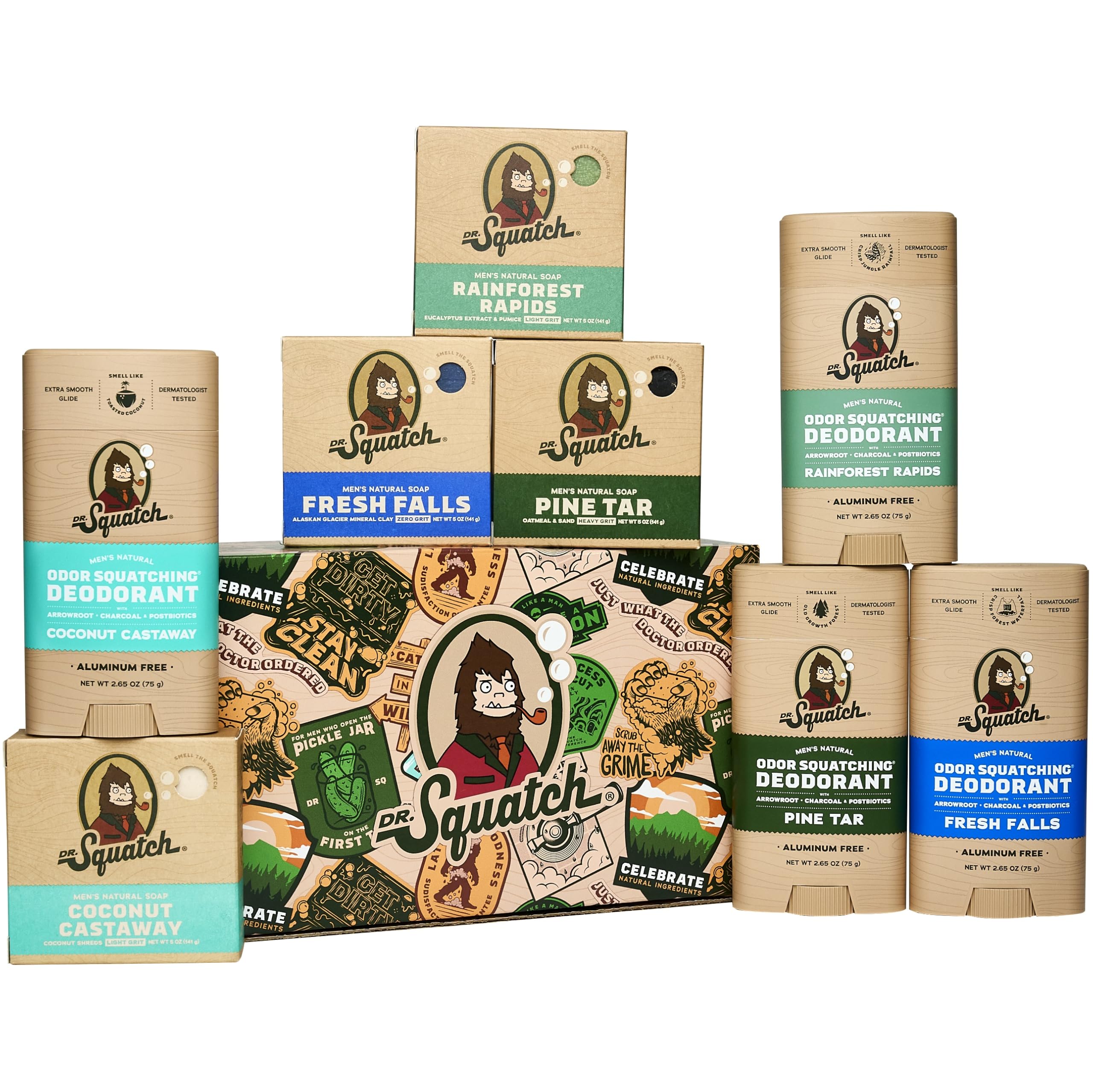Dr. Squatch men's soap and deodorant bundle collection for everyday freshness.