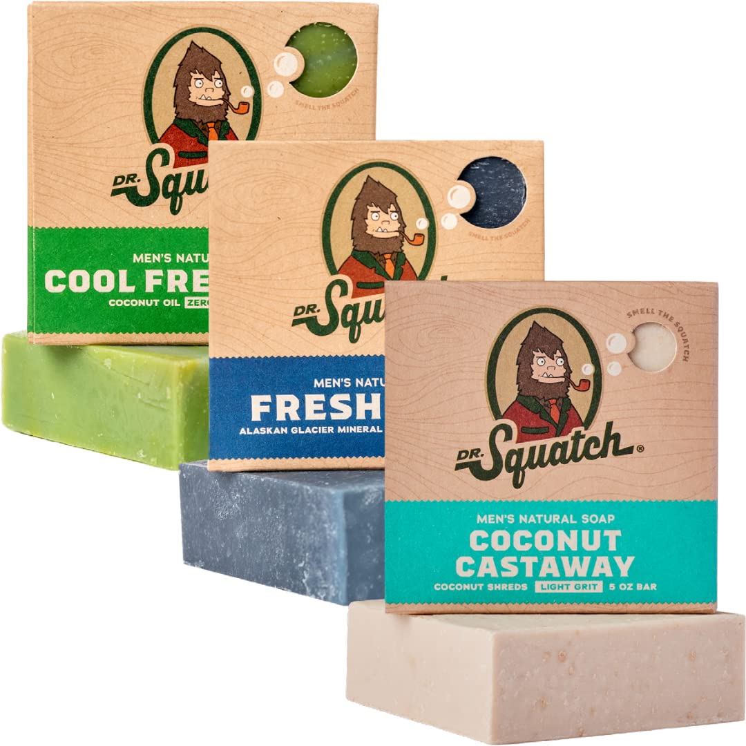 Dr. Squatch Coconut Castaway bar viewed, highlighting natural ingredients for a refreshing clean.