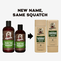 Dr. Squatch Pine Tar Conditioner bottle, smooths strands for easier detangling.