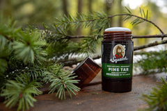 Dr. Squatch Pine Tar deodorant label detail for daily use in rugged routines