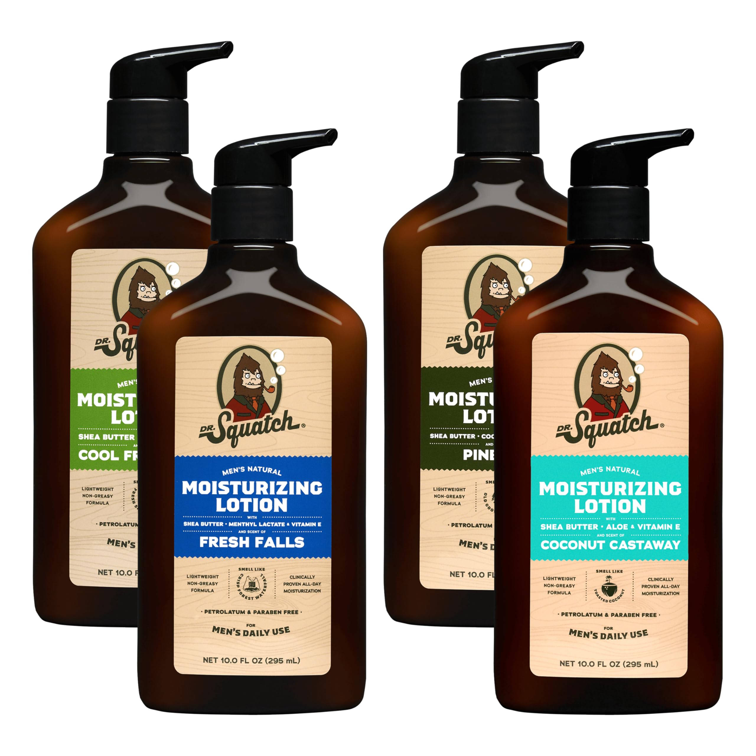 Dr. Squatch Pine Tar Lotion bottle delivers lasting moisture for daily use.