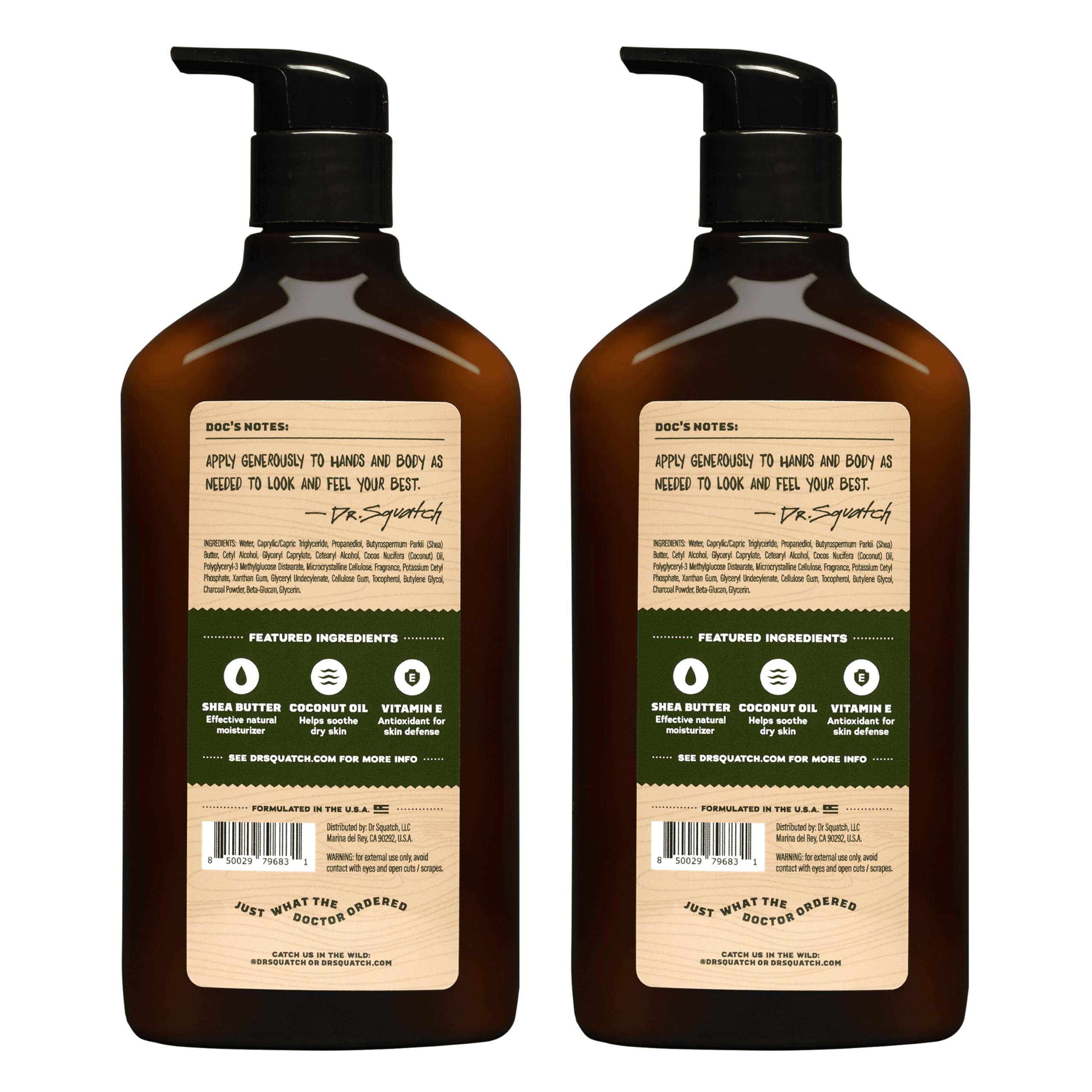 Dr. Squatch Pine Tar Lotion label close-up underscores natural formula.