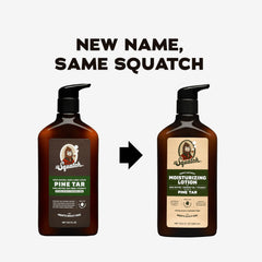 Dr. Squatch Pine Tar Lotion pump-top view for easy daily application.