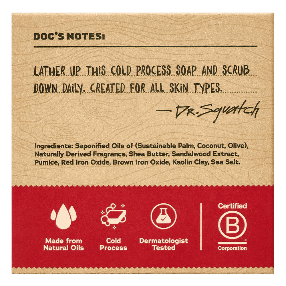 Dr. Squatch Sandalwood Summit bar soap closeup foam shows rich lather.