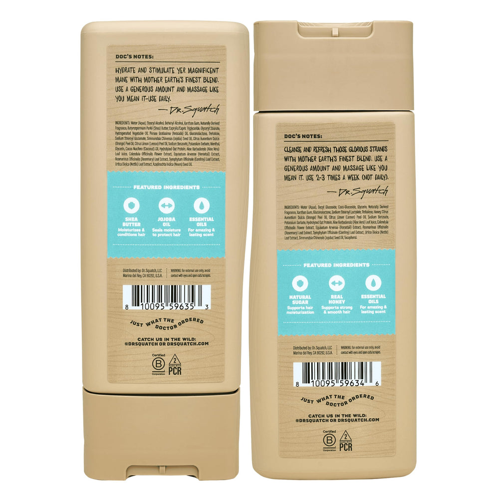 Dr. Squatch shampoo bottle close-up featuring jojoba oil for nourishing moisture.