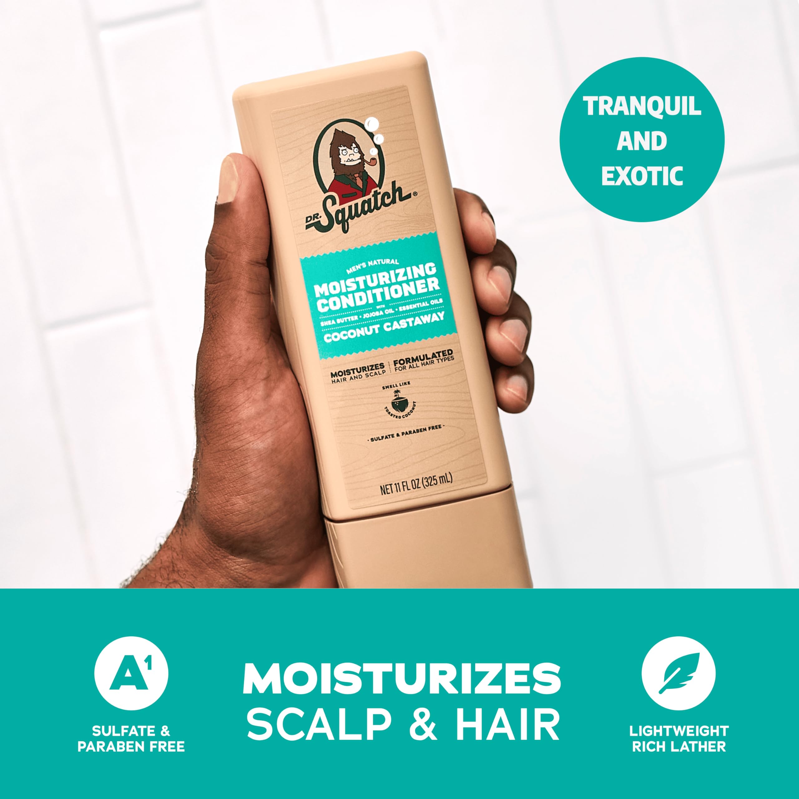 Dr. Squatch shampoo ingredients oat protein provide strength and body.