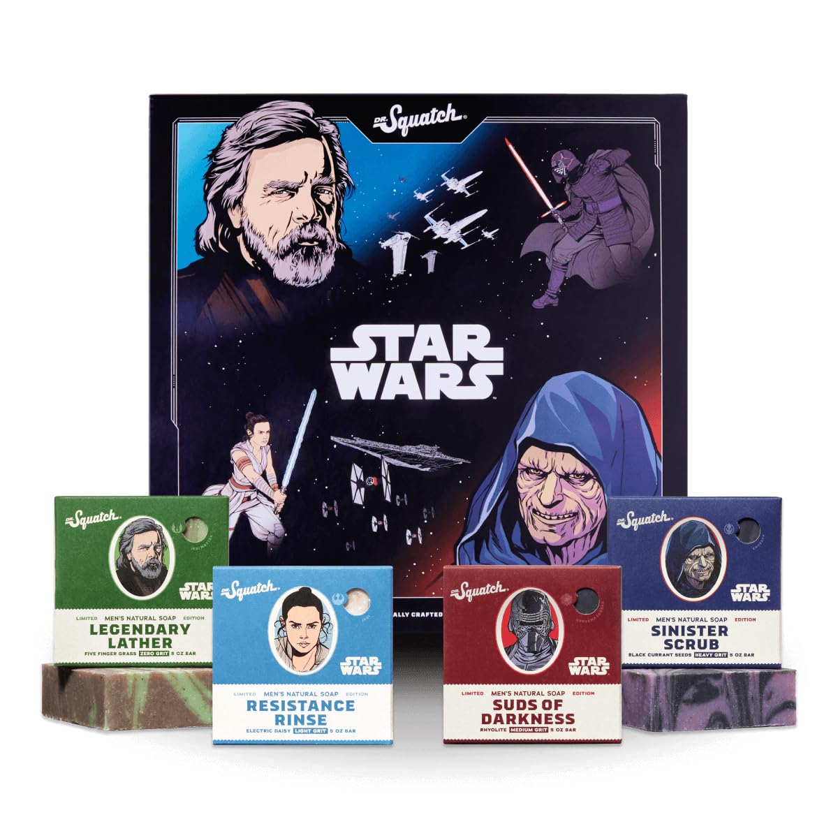 Dr. Squatch Star Wars Episode II collector box with four natural soaps for daily grooming.