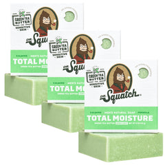 Dr. Squatch Total Moisture Bar with Green Tea Butter forms a rich lather for gentle cleansing