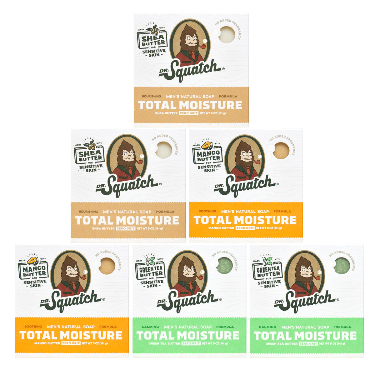 Dr. Squatch Total Moisture unscented bar pack ready for shower routine.