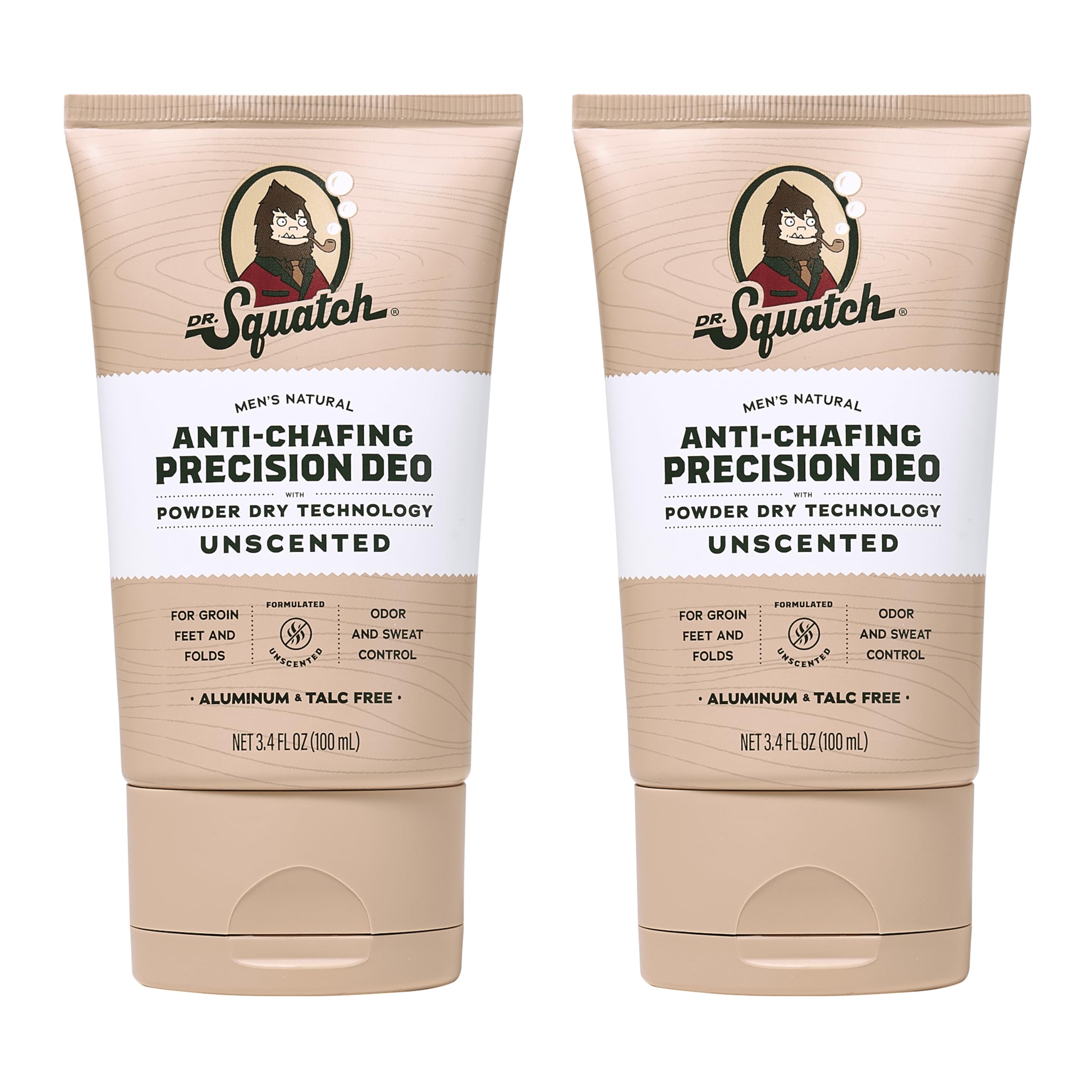 Dr. Squatch Whole Body Deodorant Unscented bottle close-up for odor control.