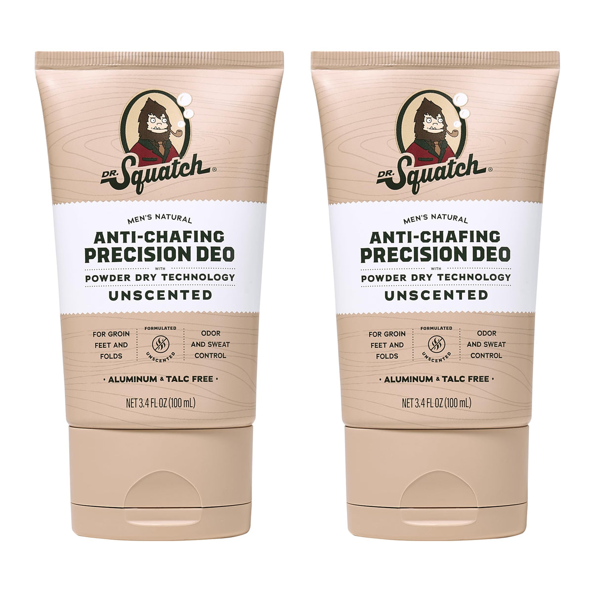Dr. Squatch Whole Body Deodorant Unscented bottle close-up for odor control.
