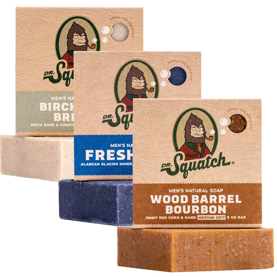 Dr. Squatch Wood Barrel Bourbon soap bar with rich lather for a bold morning cleanse
