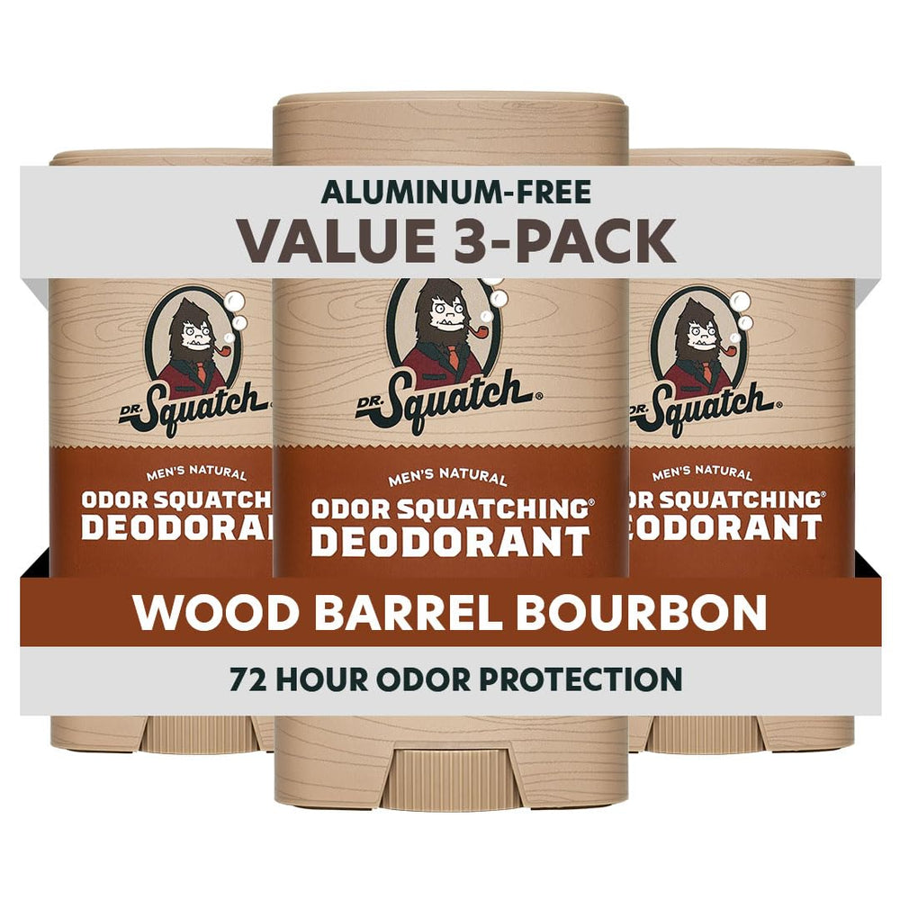 Dr. Squatch Wood Barrel Bourbon deodorant pack ready for everyday use