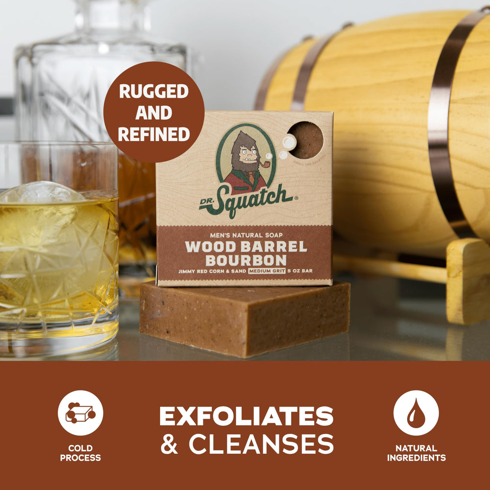 Dr. Squatch Wood Barrel Bourbon with coconut oil and shea butter nourishes skin