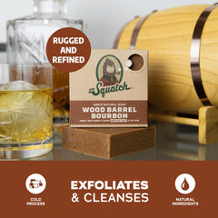 Dr. Squatch Wood Barrel Bourbon with coconut oil and shea butter nourishes skin