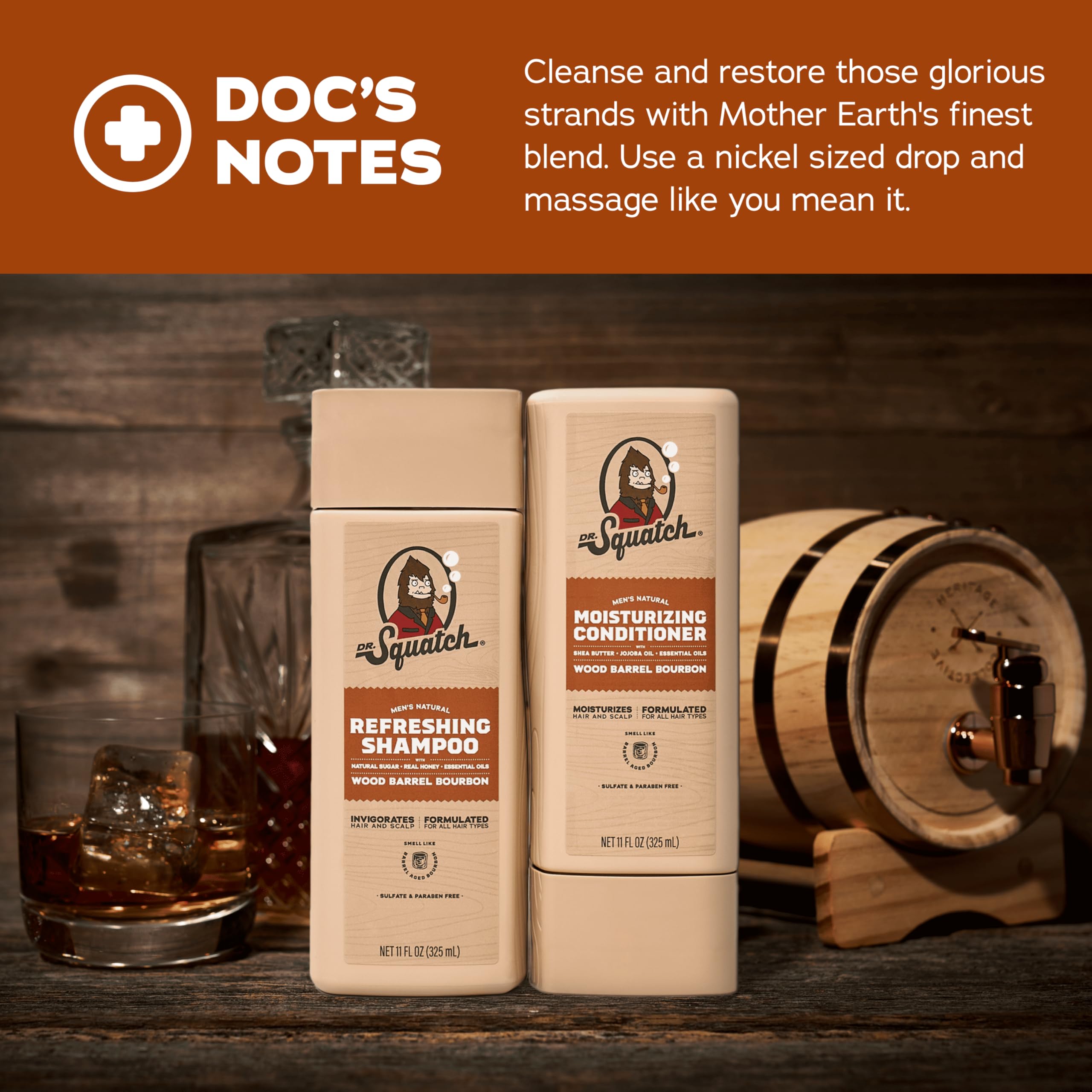 Close-up of Dr. Squatch shampoo label highlighting natural ingredients