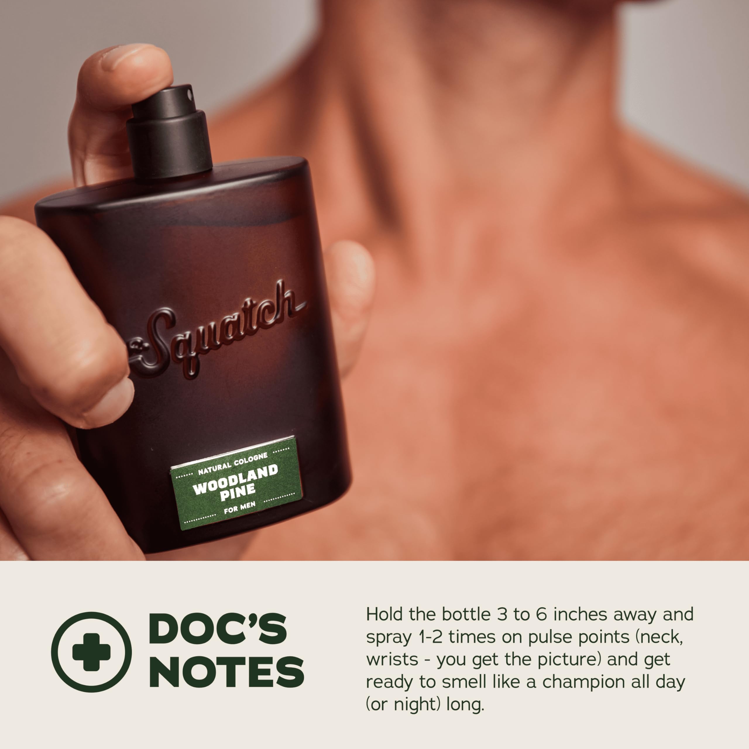Dr. Squatch Woodland Pine Cologne on wrist for easy daily use.