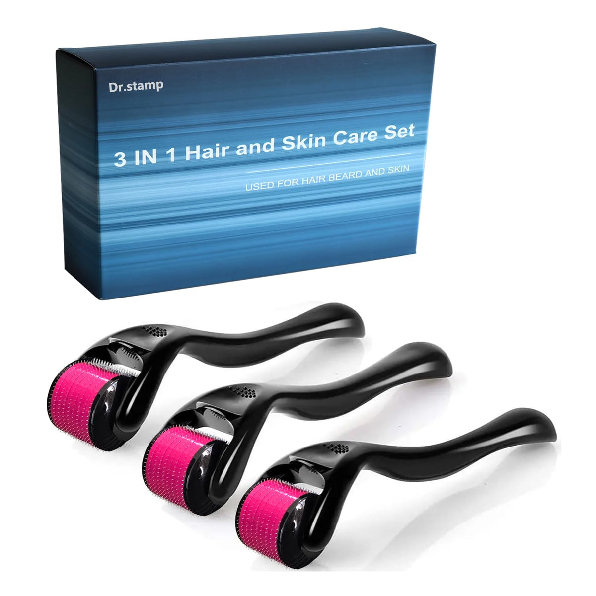 Dr.stamp Derma Roller Set 3-Pack for easy home skincare routines.