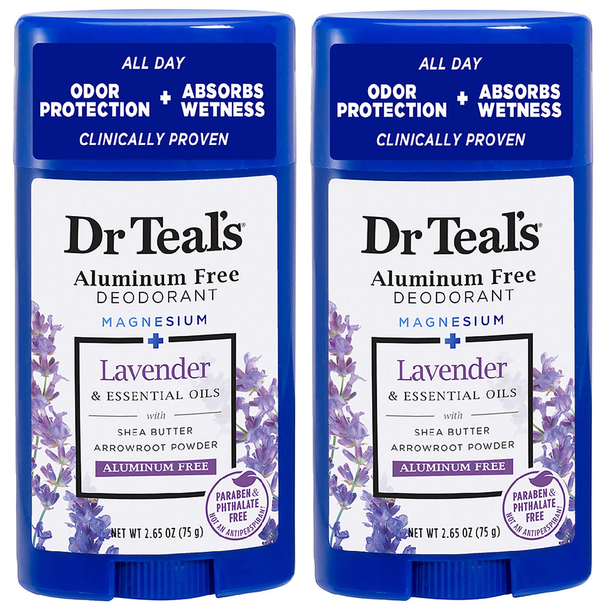 Dr Teal's aluminum-free lavender deodorant stick for long-lasting odor control