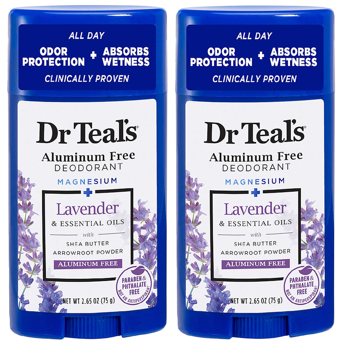 Dr Teal's aluminum-free lavender deodorant stick for long-lasting odor control