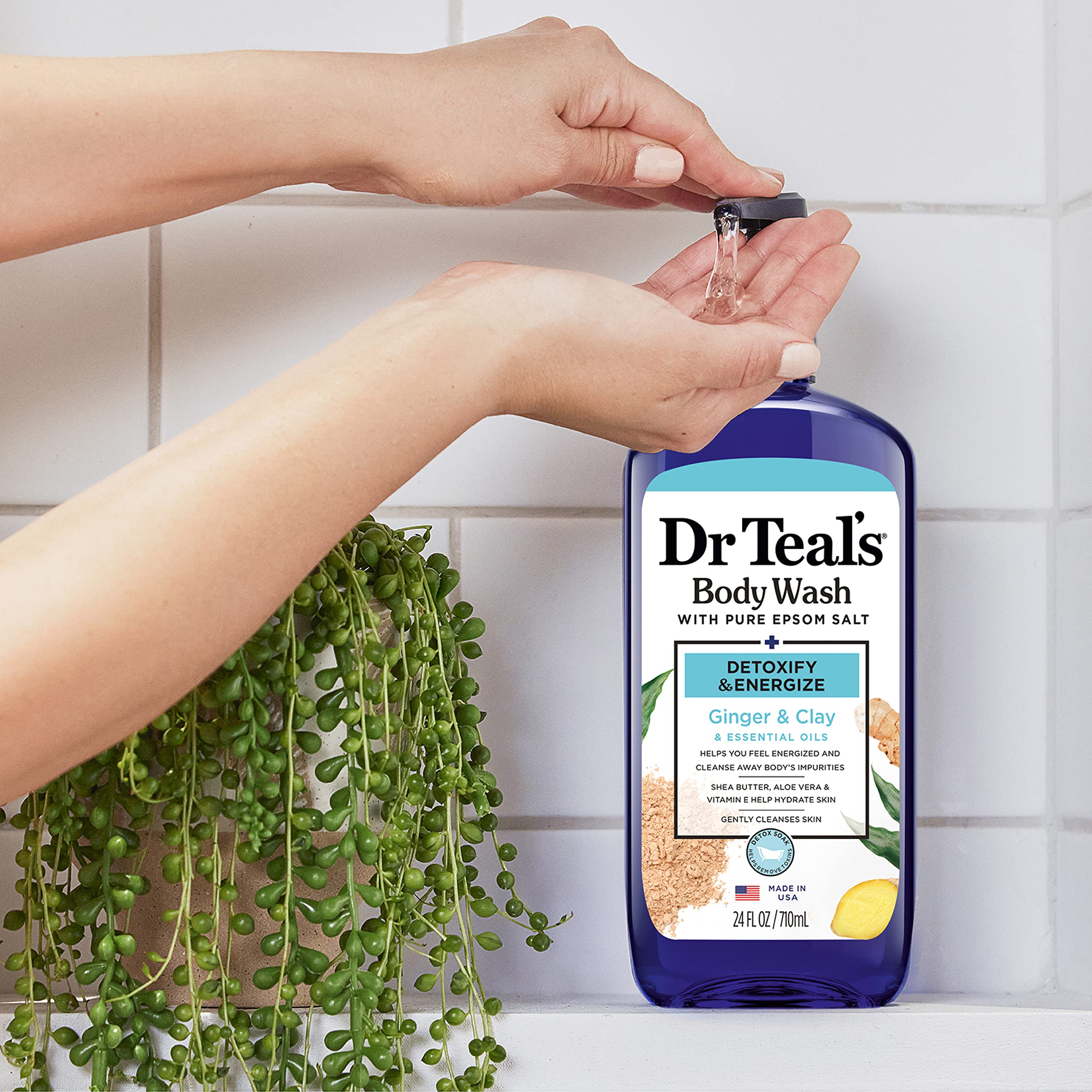Dr Teal's Ginger Clay blend close-up suggests detox cleansing.