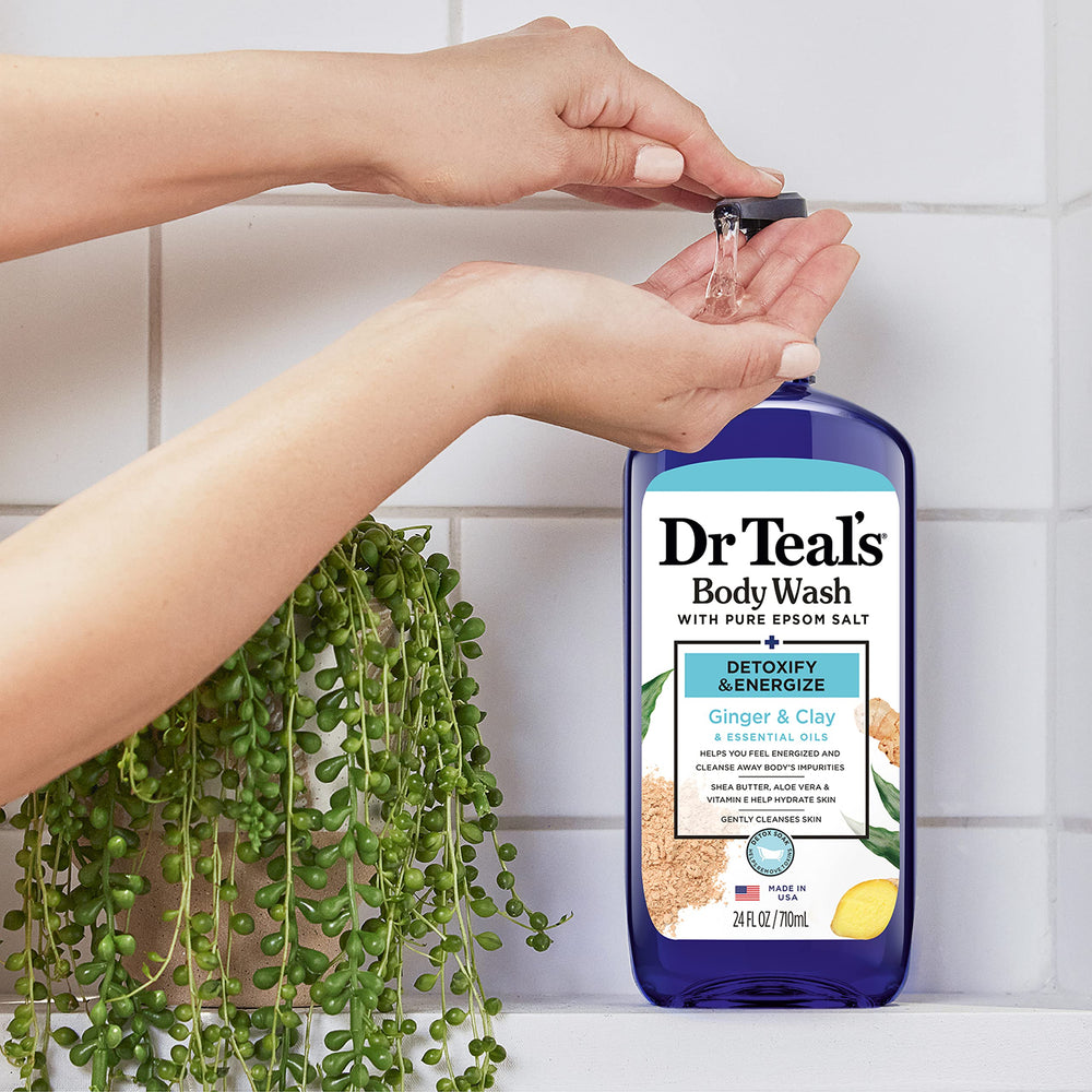 Dr Teal's Ginger Clay blend close-up suggests detox cleansing.